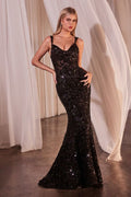 Fitted Sequin Dress With Velvet Details - TiendaFitted Sequin Dress With Velvet DetailsBlack6CR381CR381TiendaTux - USACR381NightgownFitted Sequin Dress With Velvet Details